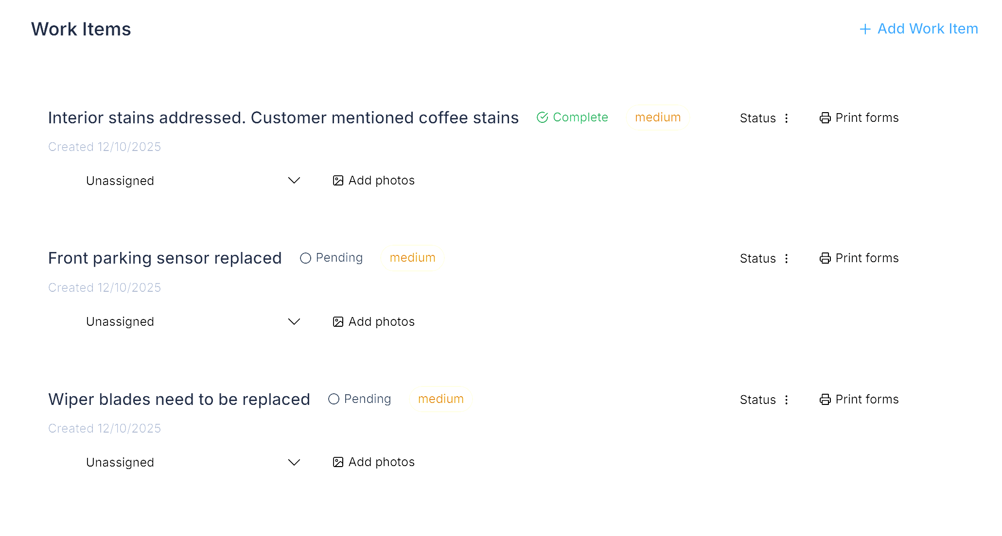 Recon task assignment and work order tracking for independent auto dealers